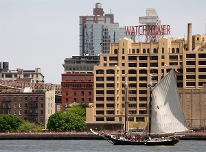 View of the Watchtower Building from the East river