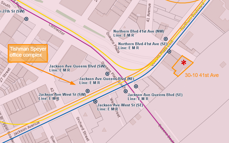 PropertyShark map of the distance to subway stops from 30-10 41 Ave in long island city