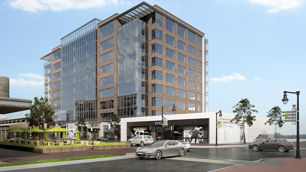 rendering of the office building at 8000 avalon blvd, showing the front prespective