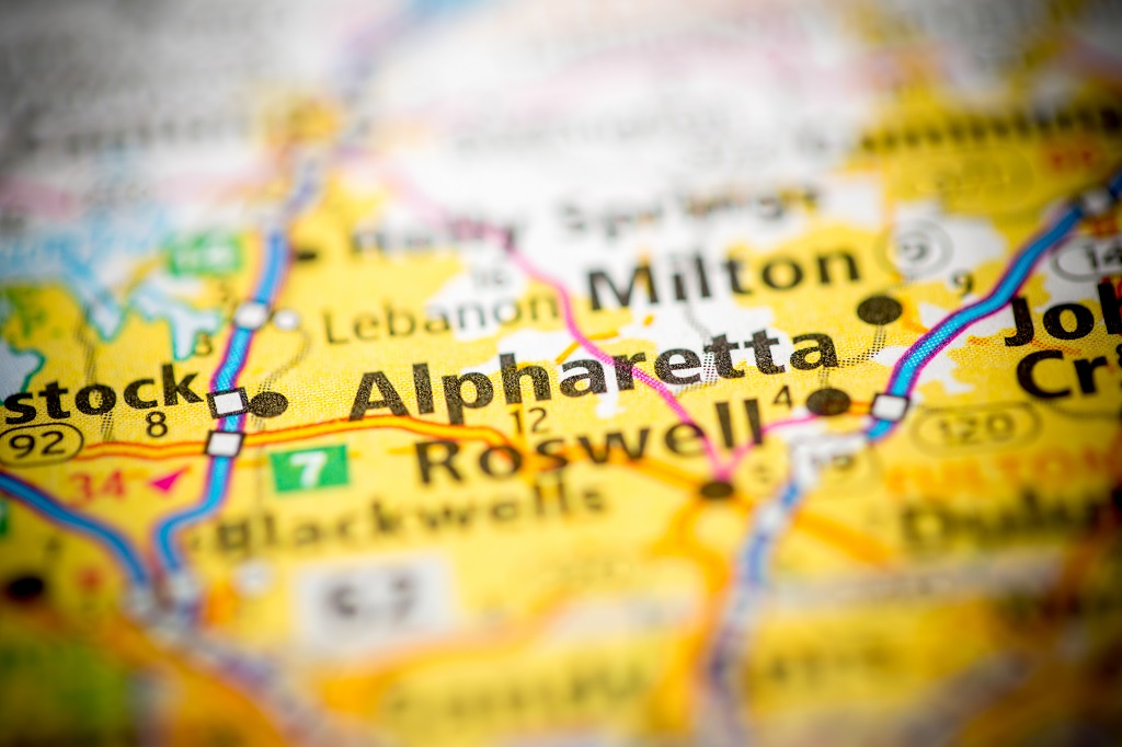 map with highlight on alpharetta georgia