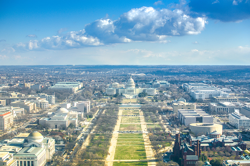 shutterstock image of aerial view of the U.S. capitol and beyond