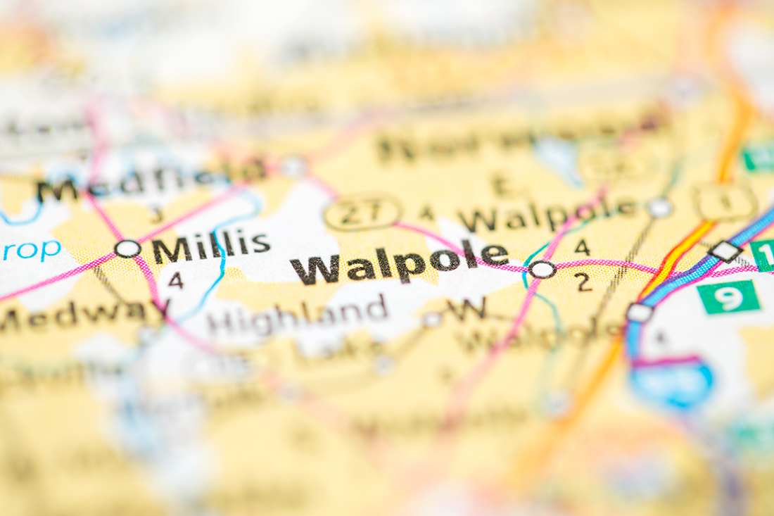 map section centered on Walpole Massachusetts