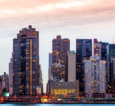 Manhattan's skyscrapers including the Chrysler building, home to several innovative Manhattan coworking spaces