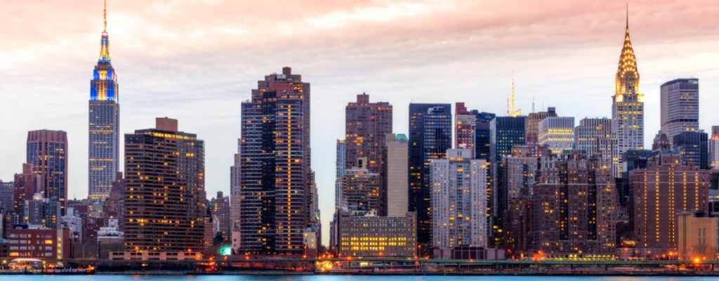 Manhattan's skyscrapers including the Chrysler building, home to several innovative Manhattan coworking spaces