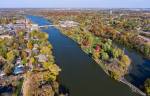 aerial view of Geneva Illinois, the highly affluent suburban submarket of Chicago