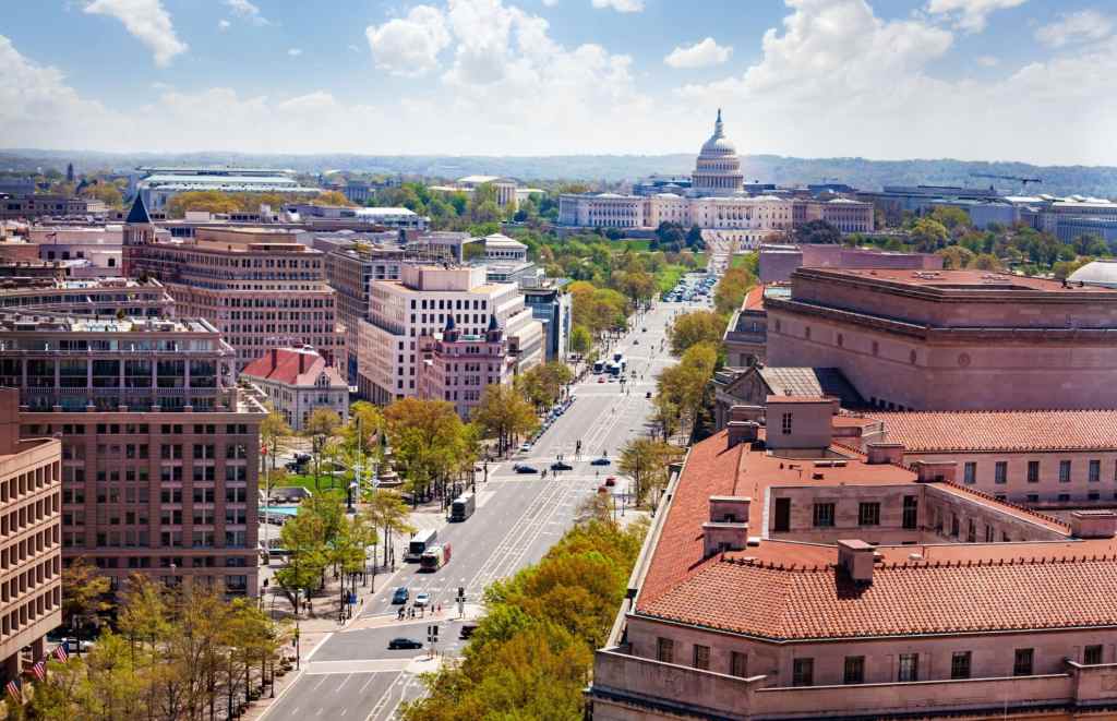aerial view of Pennsylvania Avenue DC
