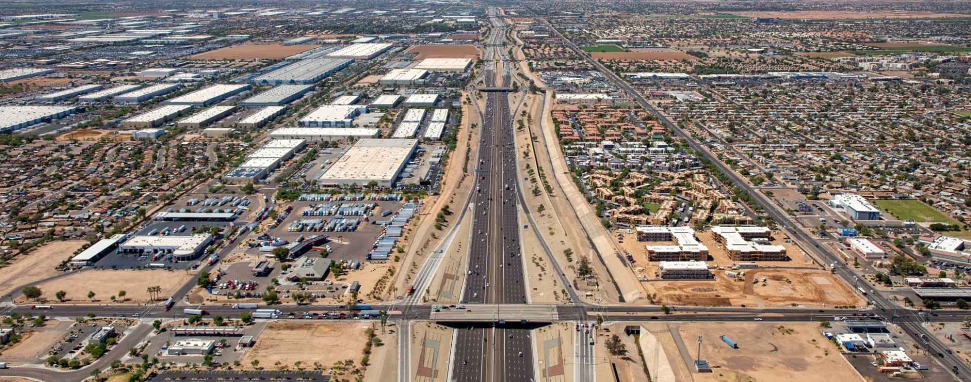 View across warehouses in Phoenix