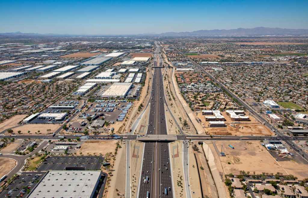 View across warehouses in Phoenix
