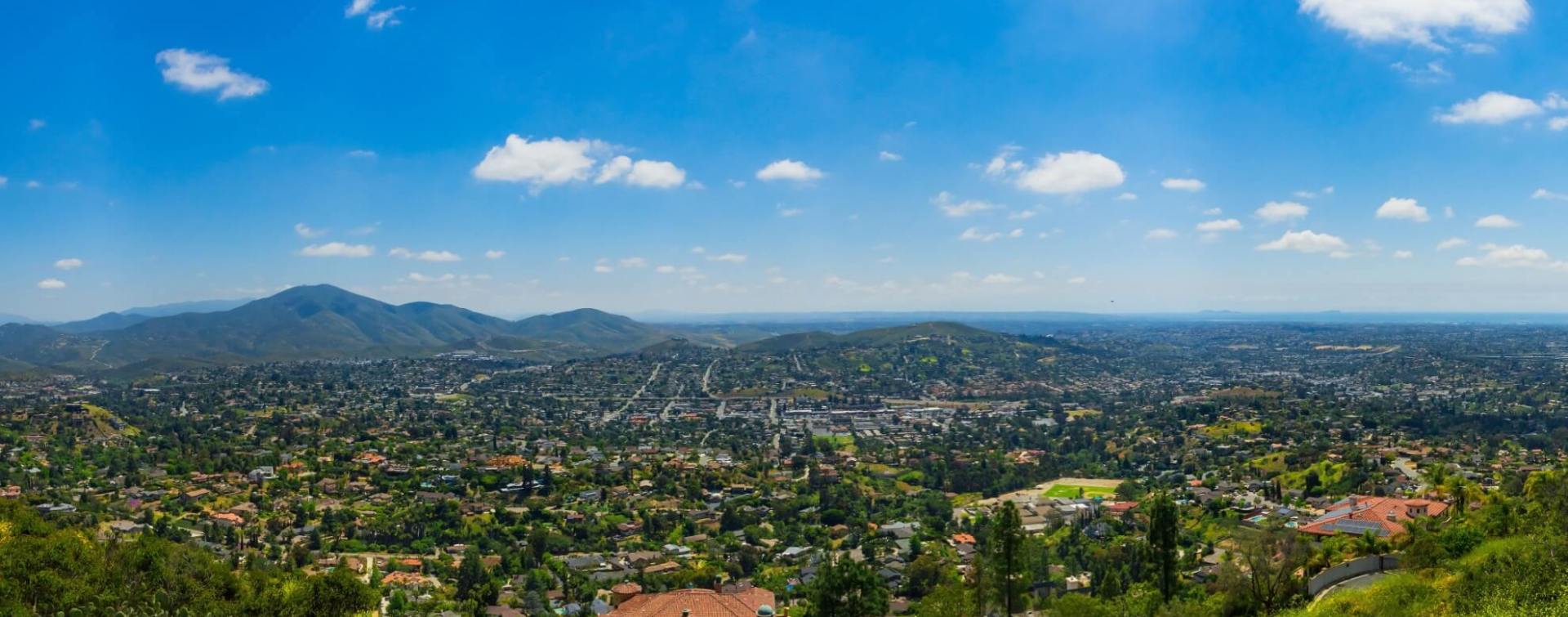 aerial panoramic view of suburban san diego landscape
