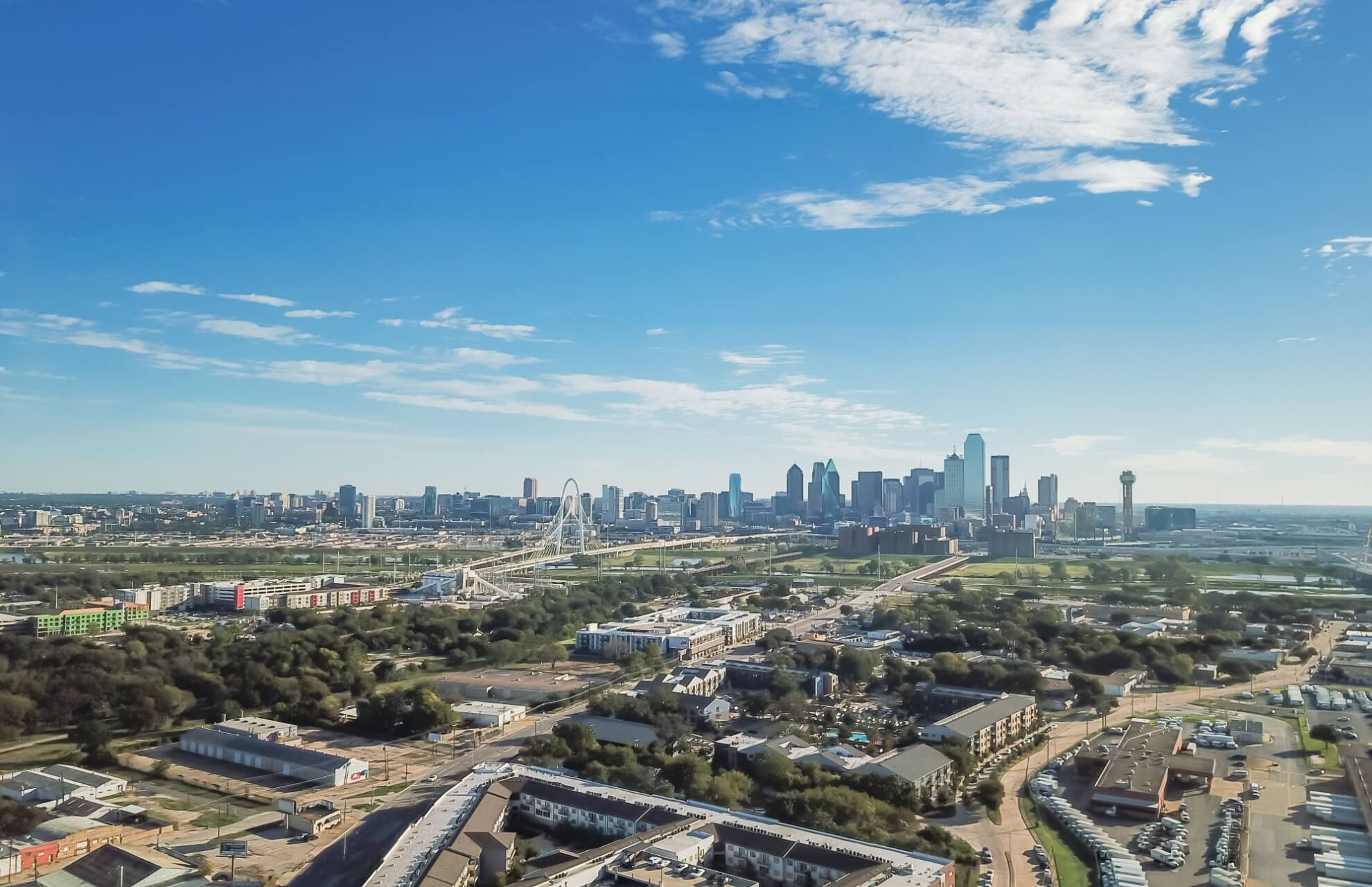 aerial panoramic view of the dallas skyline