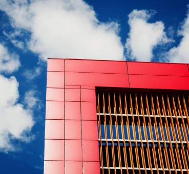 office building red facade
