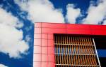 office building red facade