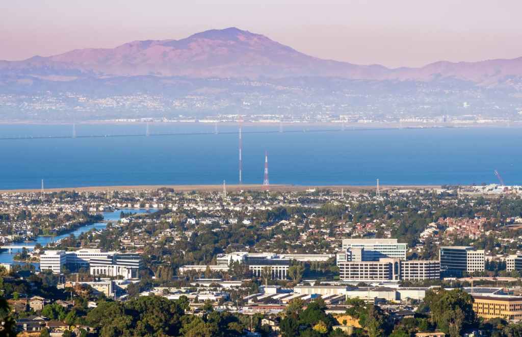 panoramic view of san carlos, california, on the shore of san francisco bay