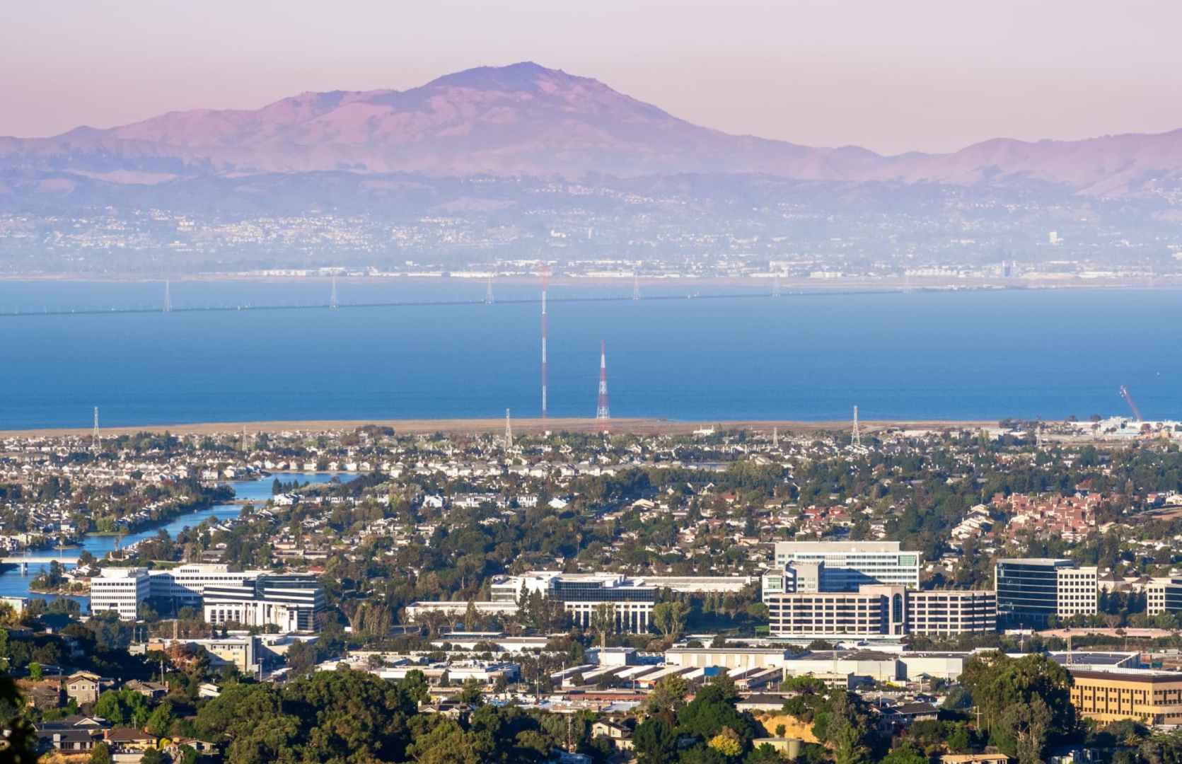panoramic view of san carlos, california, on the shore of san francisco bay