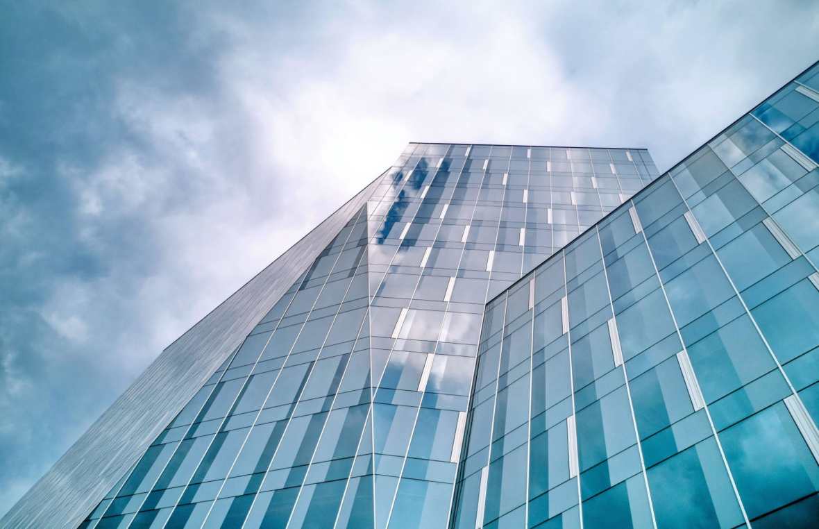 steel and glass facade of office space property