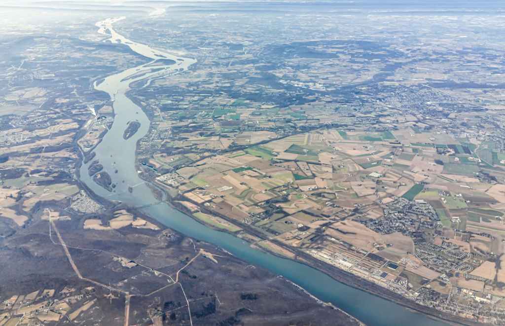 aerial view of the greater washington dc area along the potomac river