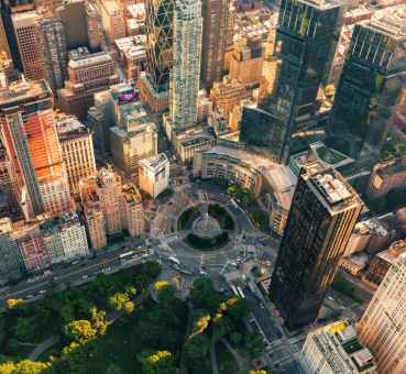 aerial view Columbus Circle in Midtown Manhattan
