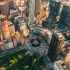 aerial view Columbus Circle in Midtown Manhattan