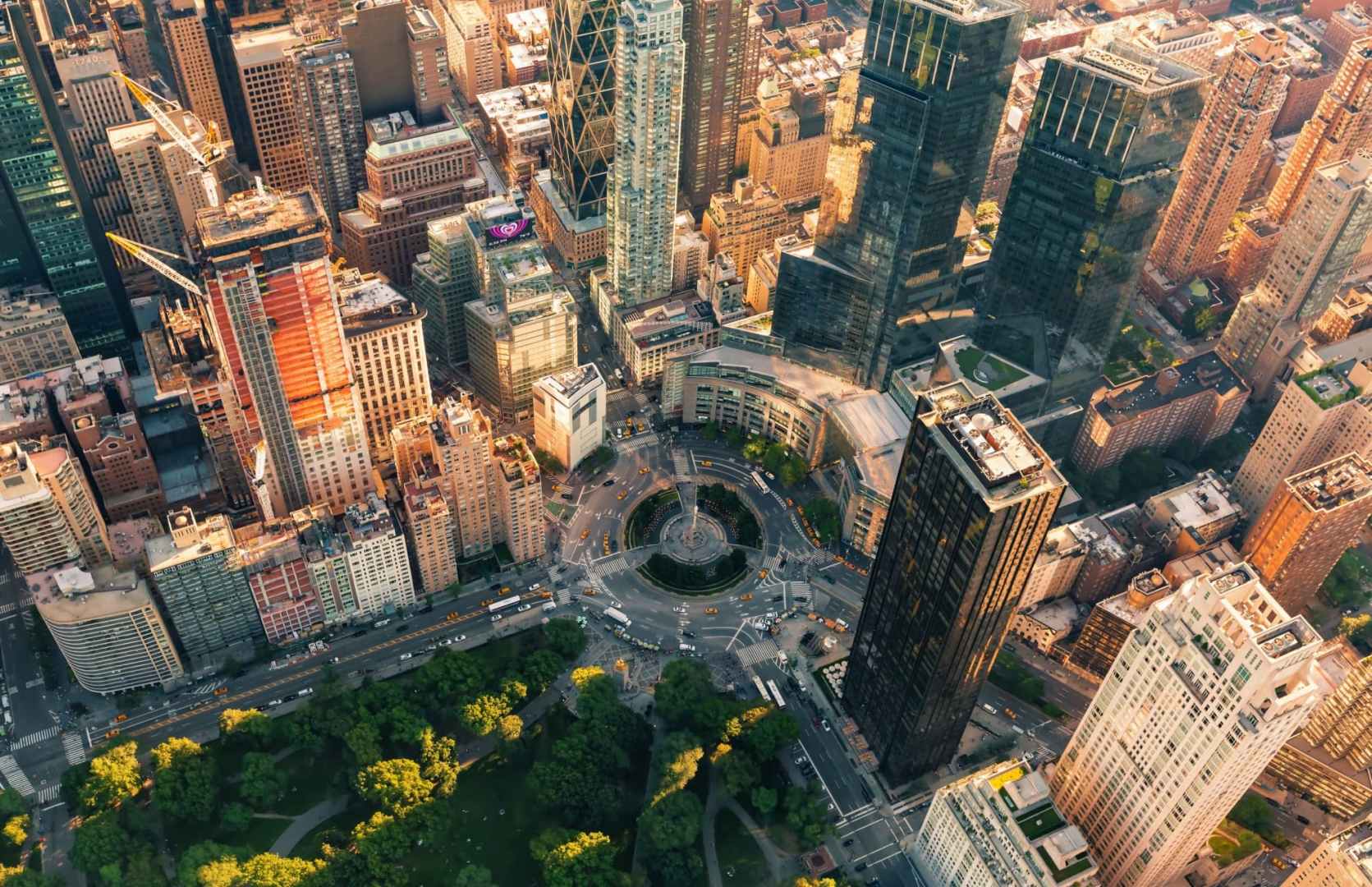 aerial view Columbus Circle in Midtown Manhattan