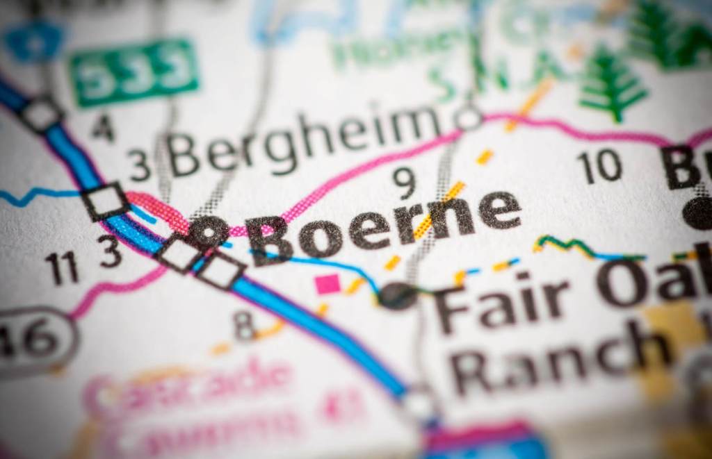 map detail showing boerne texas northwest of san antonio texas