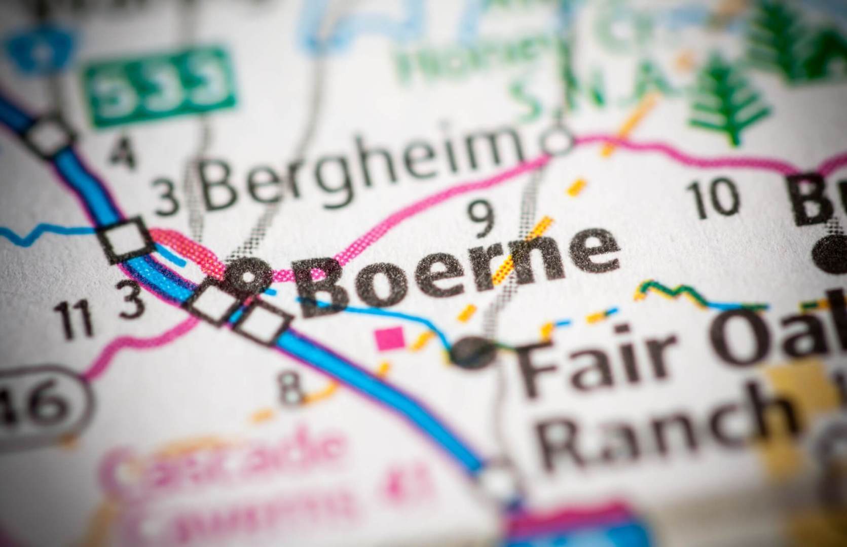 map detail showing boerne texas northwest of san antonio texas