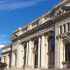 washington dc mt vernon square carnegie library forefront and 901 k street office building background