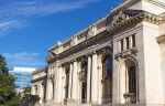 washington dc mt vernon square carnegie library forefront and 901 k street office building background