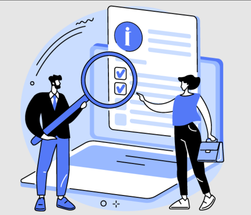 Vector art of two people analyzing a checklist