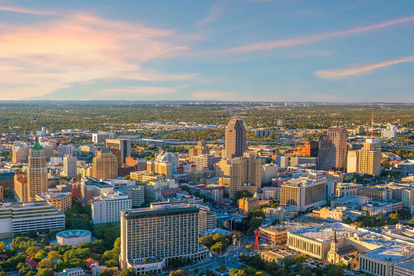 aerial panoramic view of san antonio texas central business district