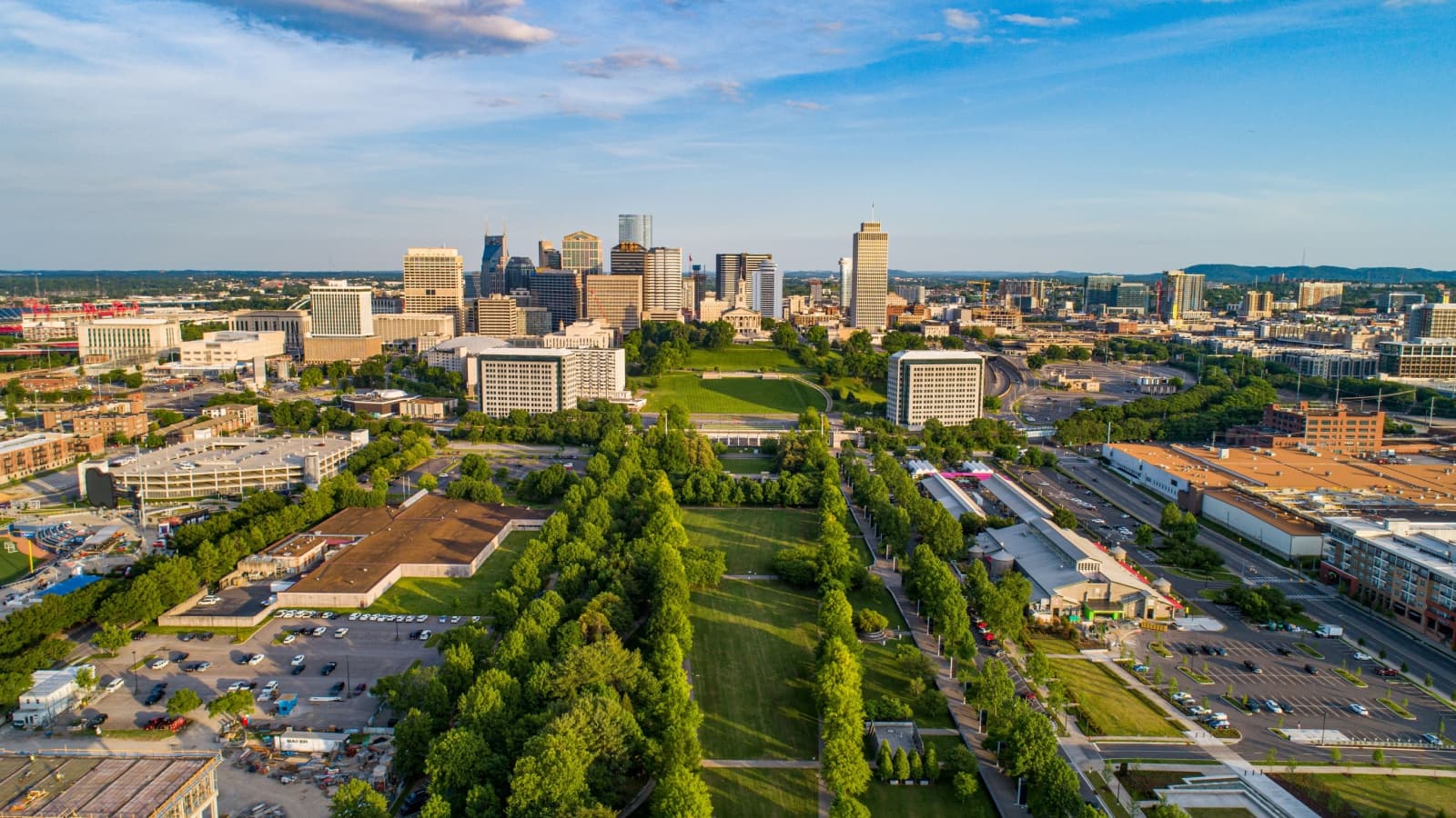 nashville central business district skyline aerial panoramic
