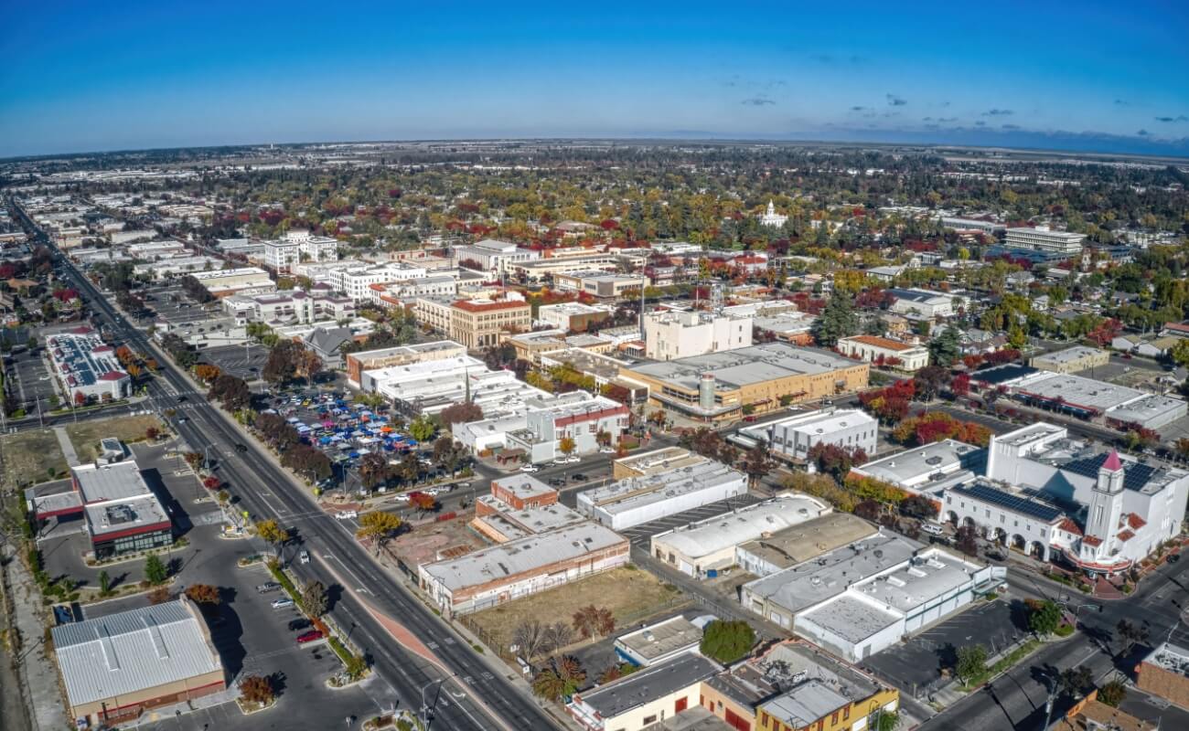 aerial view of downtown merced california