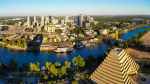 downtown sacramento california aerial panoramic view including river