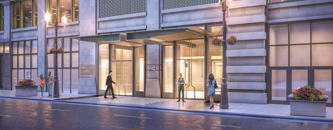 Rendering of the exterior canopy updates at Brookfield's 24 East Washington project