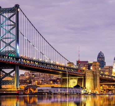 bridge stretching toward Philadelphia skyline