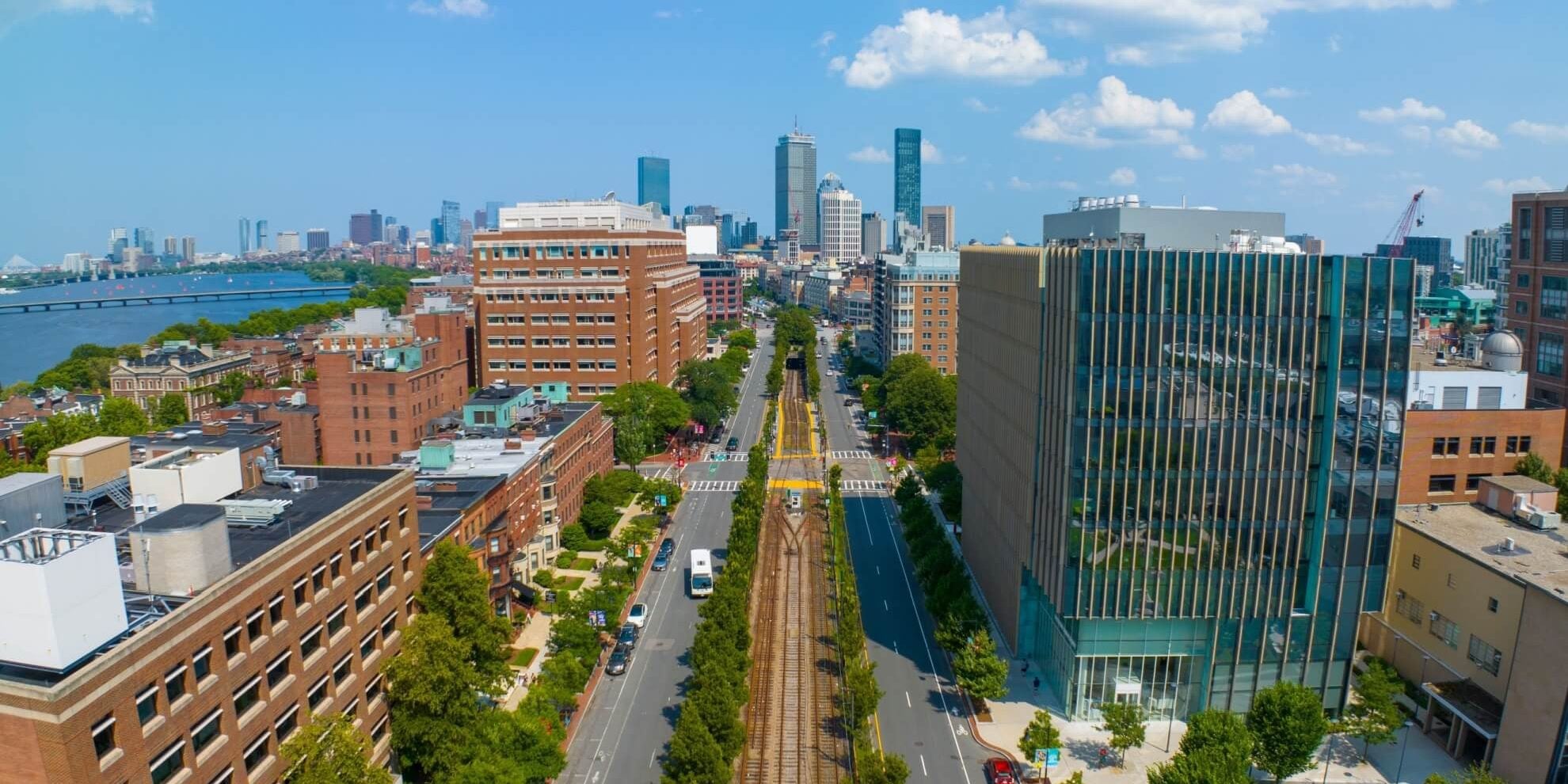 panoramic aerial view of the boston back bay skyline