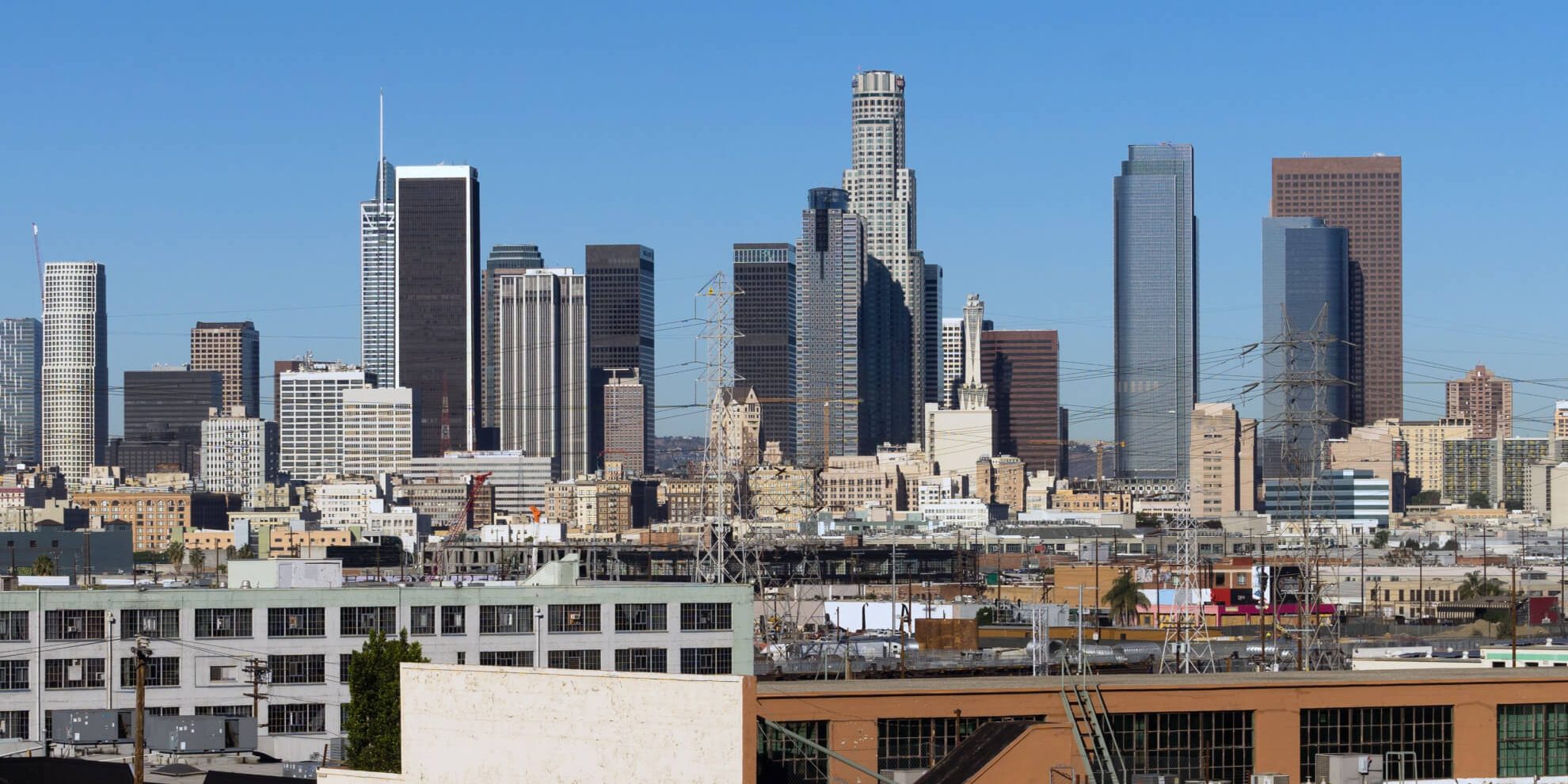 Los Angeles industrial real estate with the city's skyscrapers in the background