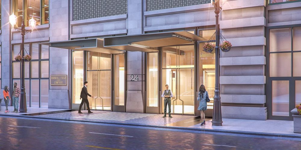 Rendering of the exterior canopy updates at Brookfield's 24 East Washington project