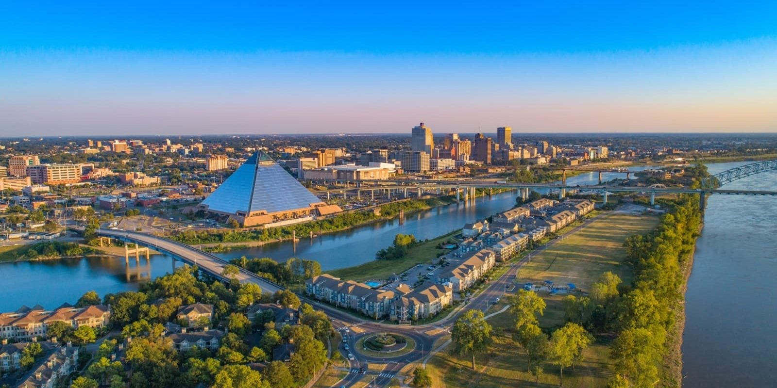 Memphis tennessee central business district aerial panoramic view