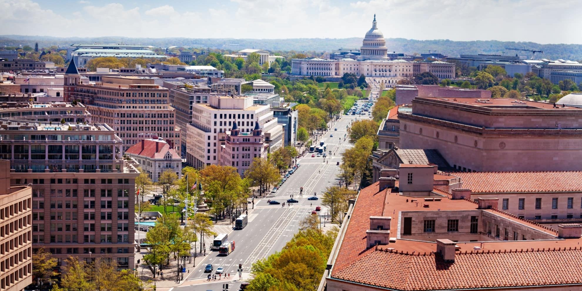 aerial view of Pennsylvania Avenue DC