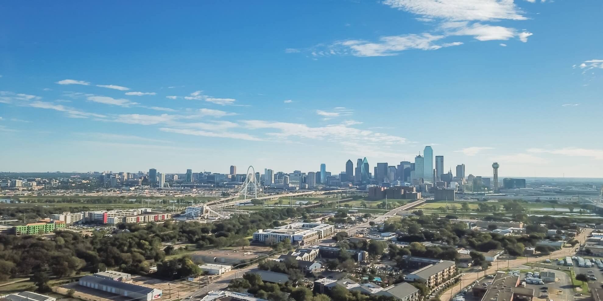 aerial panoramic view of the dallas skyline