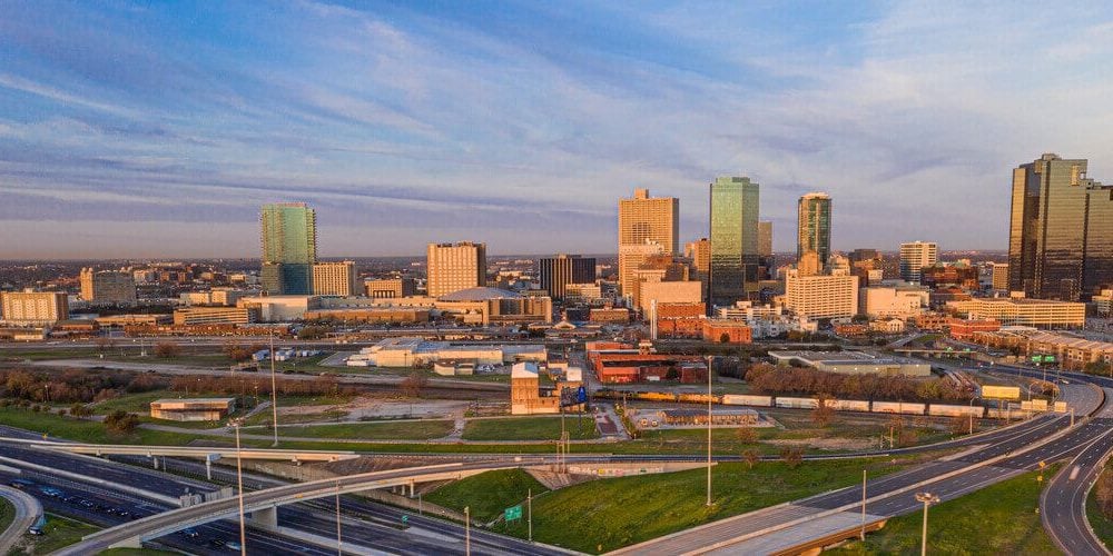 aerial view Fort Worth skyline