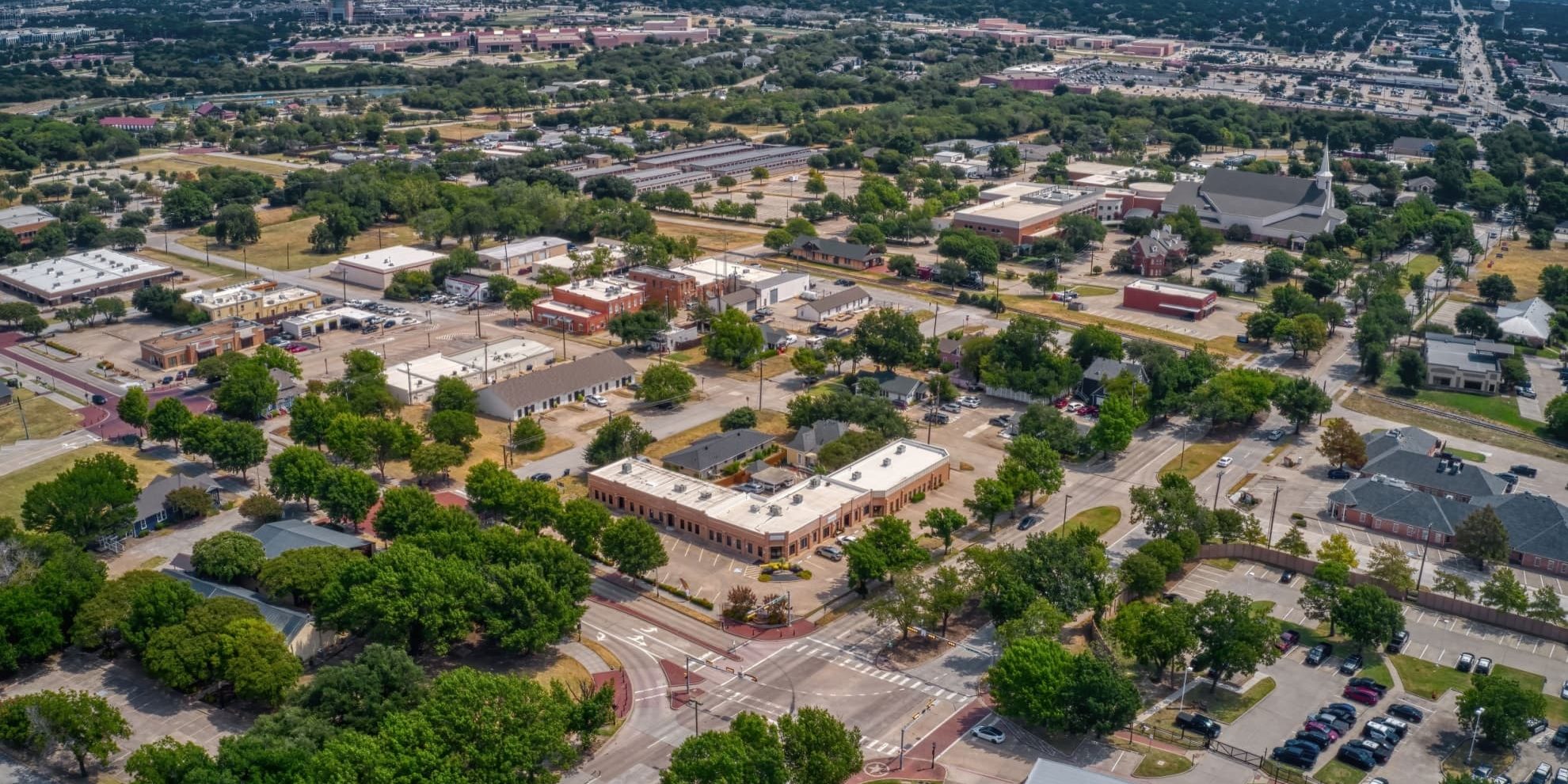 aerial panoramic view of Allen, Texas, a thriving suburban community north of Dallas