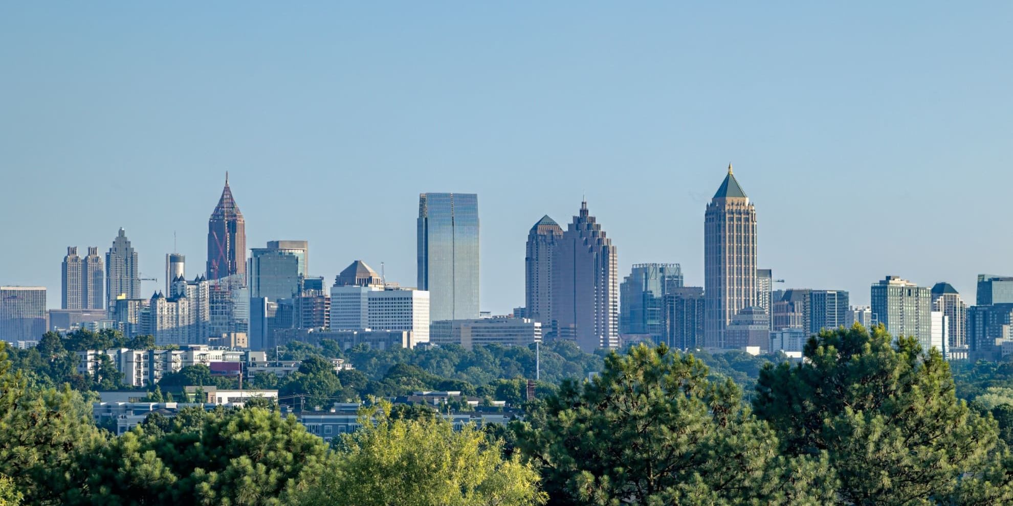 aerial panoramic view of buildings in the central business district in atlanta, georgia