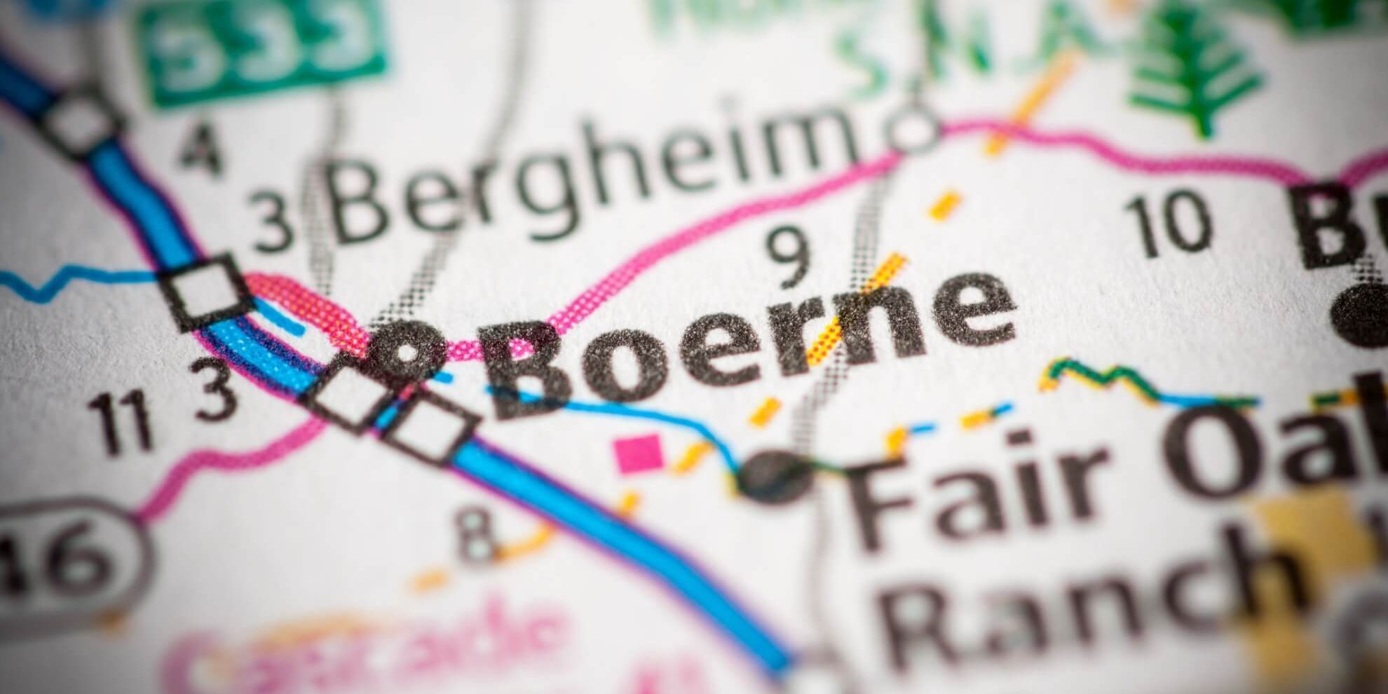 map detail showing boerne texas northwest of san antonio texas
