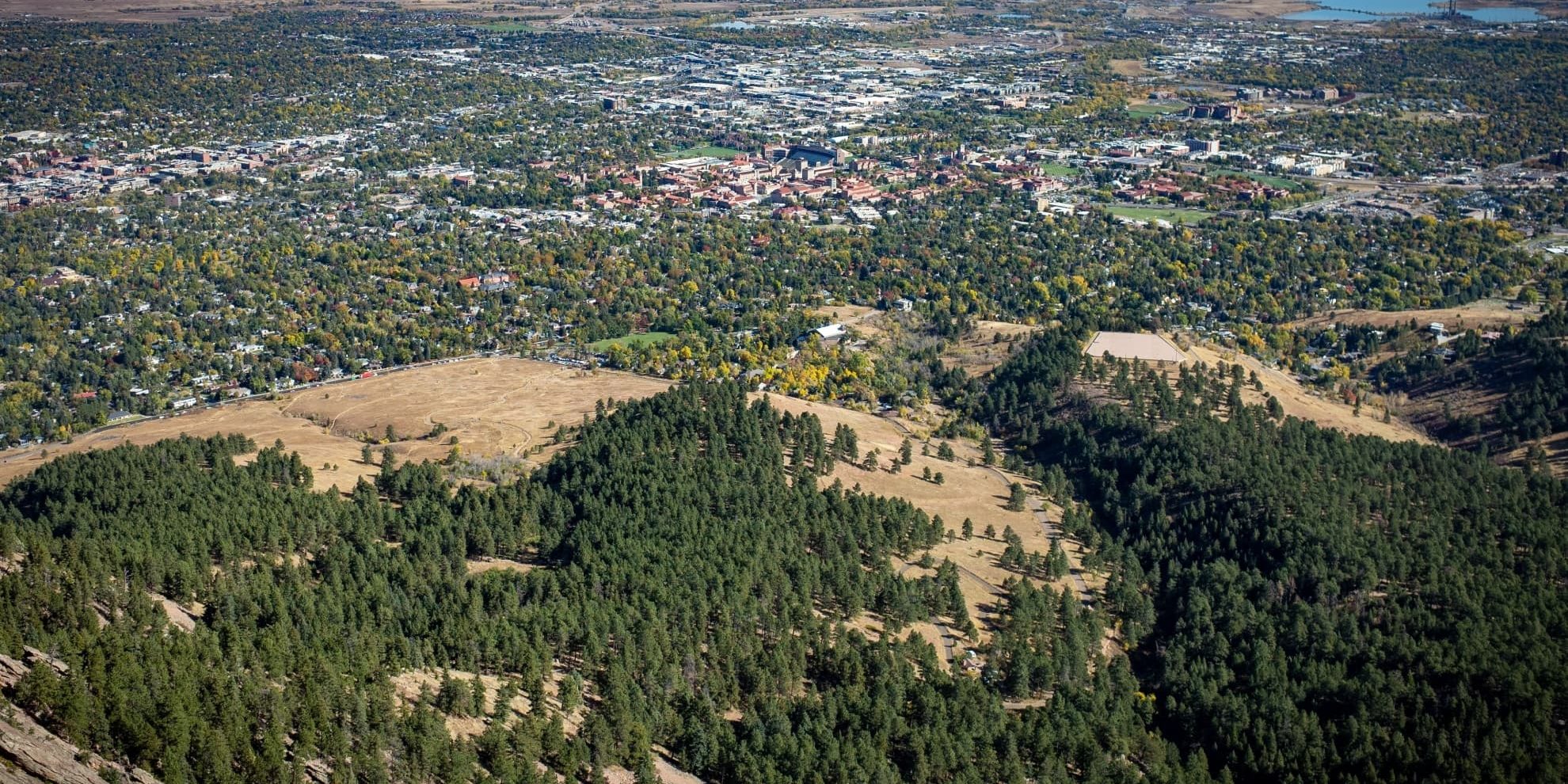 aerial view of the boulder colorado area from flatiron mountain