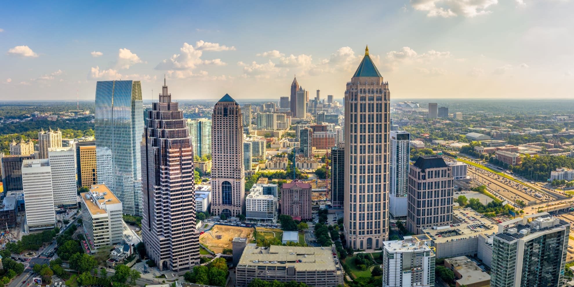 aerial panoramic view of the atlanta downtown skyline