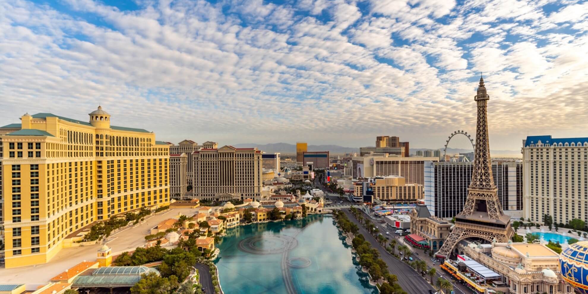 aerial view of downtown las vegas landmarks, entertainment, casino, and commercial space properties