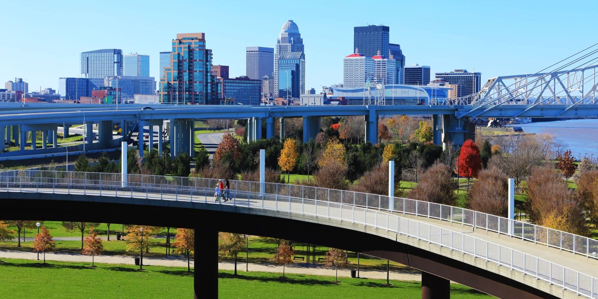 panoramic view of the central business district skyline in Louisville KY