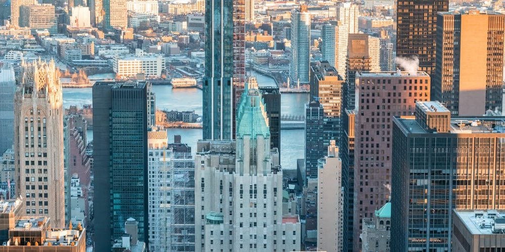 midtown manhattan aerial view GE building, 825 3rd ave, waldorf astoria towers, 299park ave