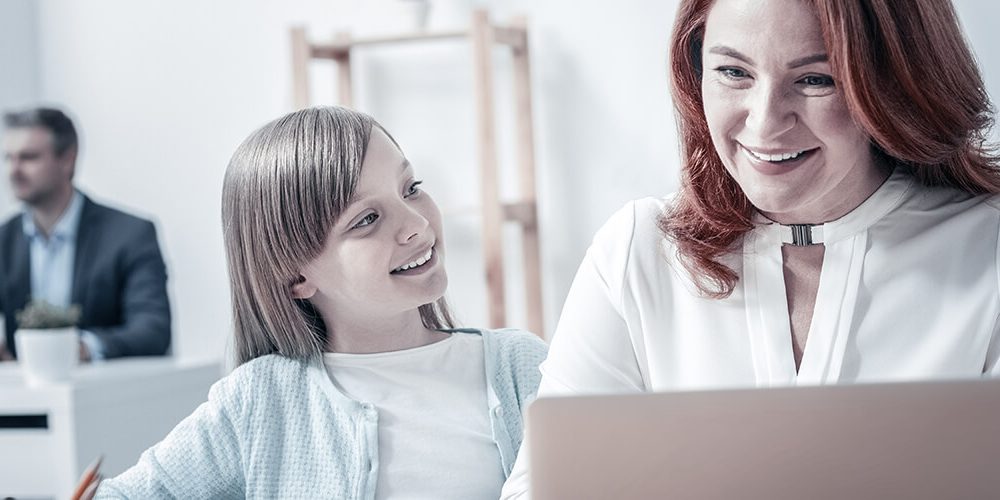 mother and daughter at the office